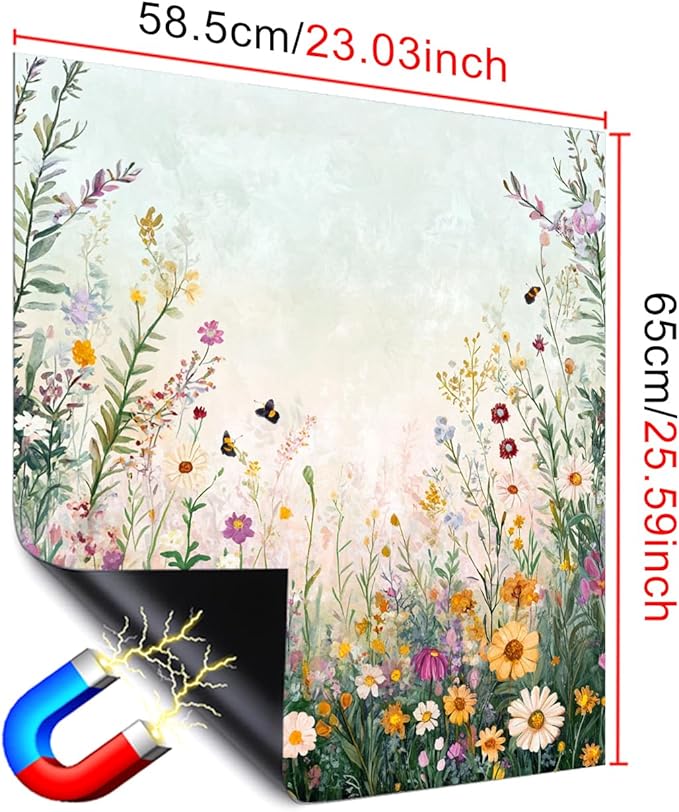 Dishwasher Magnet Cover 23x26 in Wildflower Meadow and Bees with Soft Sky Background Magnetic Dishwasher Cover for Kitchen Appliance Decoration Front Panel Sticker Panel Home Decor