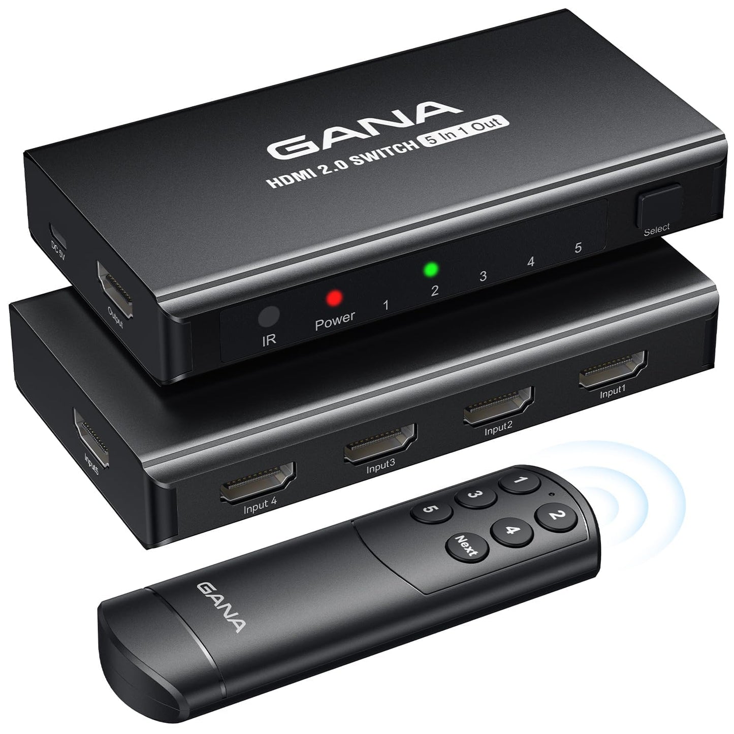 HDMI Switch 5 in 1 Out 4K@60Hz, GANA HDMI Splitter Switcher with Remote, Aluminum HDMI 2.0 Switch Box Hub for 3D, HDCP2.2, HDR, Compatible with Xbox, PS5/4/3,Fire Stick,Roku,Blu-Ray Player, Purple
