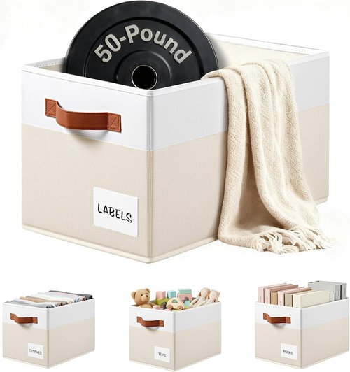 Large Closet Storage Baskets by [Brand Name] - 14x10 Heavy Duty Organizer Bins with Handles & Labels | Decorative Collapsible Baskets for Living Room, Bedroom, Nursery
