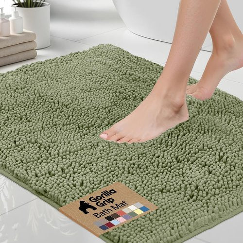 GORILLA GRIP Bath Rug Mat - Soft Absorbent Chenille with Quick Dry Microfiber | 48x24 Sage Green
