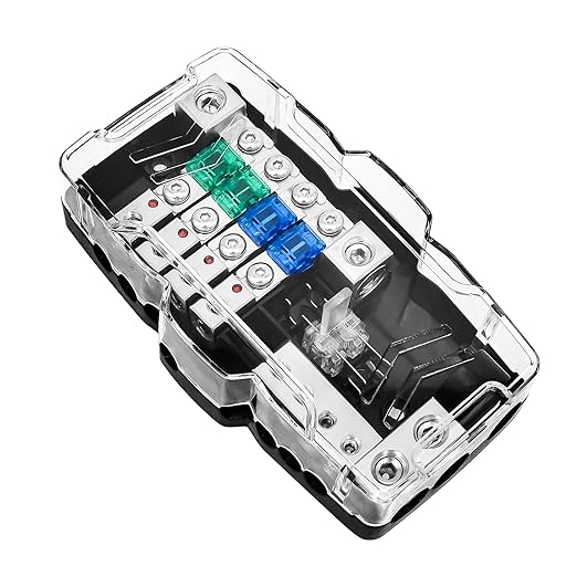 CXCESNS Fused Power Distribution Block Car Audio 4 Way MIDI(Mini-ANL) 12V Fuse Block with Red LED Indicator, 0/4 Gauge Input 4/8 Gauge Output for Auto Marine UTV
