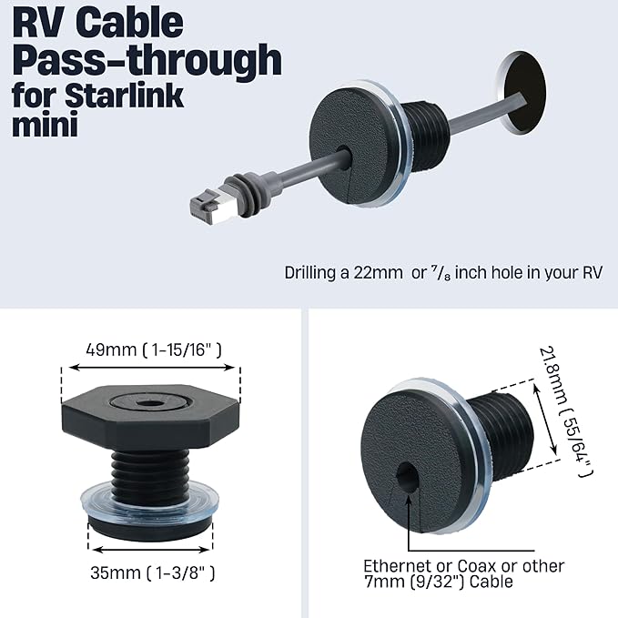 Dikiwodark 2Pcs RV Cable Passthrough for Starlink mini, RV Cable Grommet Compatible with Starlink, Ethernet, Coax, Water-Resistant and Anti-Drop RV Cable Routing(Black)