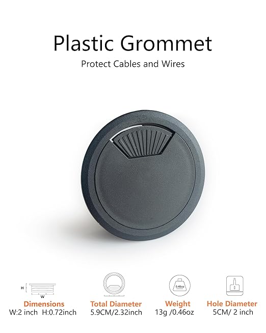 Bicafa 10 Pack Desk Grommet 50mm (2 inch) Bi-Metal Hole Saw Kit for Home Office,Cable Hole Covers,Black