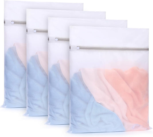Muchfun Durable Fine Mesh Laundry Bags - 4 Pcs for Delicates | 16 x 20 Inches (Large Size)