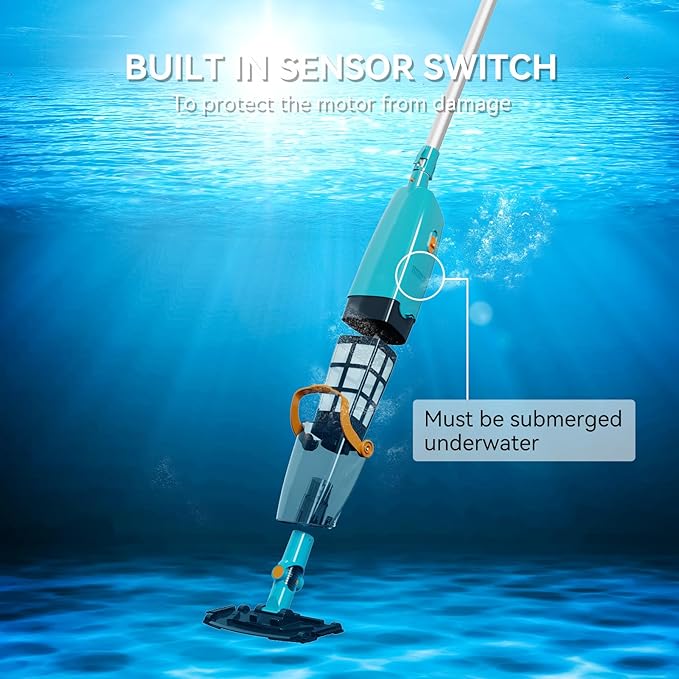 LVKE L2 Cordless Handheld Pool Vacuum for Above Ground Pool with Telescopic Pole, 30W Strong Suction, 1H Runtime, High-Efficiency Screen & Fine Sponge Trap Leaves & Grit Ideal for Pool Cleaning, Blue