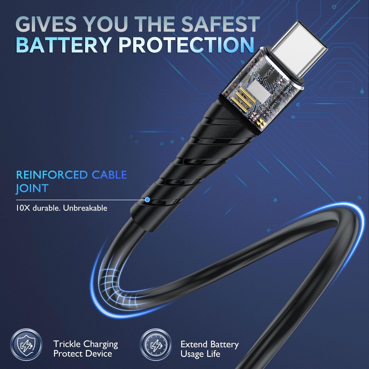 OIITH USB C Cable, USB A to USB C 3A Fast Charging (6FT 3Pack) Phone USB Type-C Charge Cable Android Charge Cord USB C Charger Cable for iPhone 15 Plus/Pro/Pro Max/Samsung/Pad/Laptop/LG/-Blue