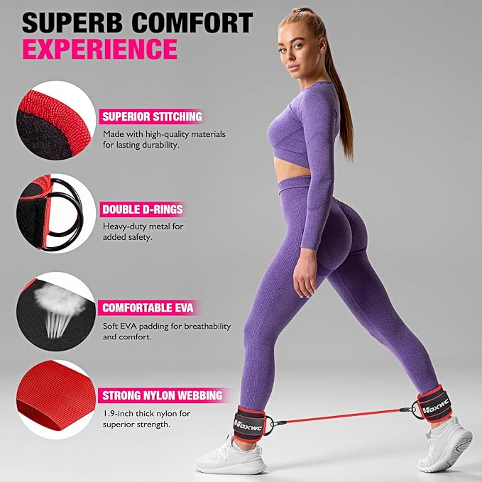 HOXWC Ankle Resistance Bands with Cuffs, Glutes Workout Equipment, Ankle Bands for Working Out, Exercise Bands for Butt Lift Women, Workout Equipment for Kickbacks Hip Gluteus Training Exercises