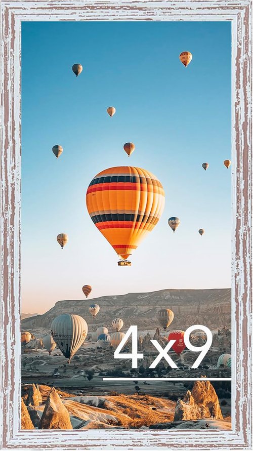 JCJMY 4x9 Picture Frame - Rustic White Wall Hanging & Tabletop Display | Shatter Resistant Plexiglass