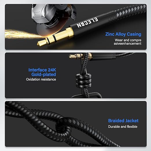 Elecan Headphone Extension Cable 20 Ft, 1/8 Inch 3.5 MM AUX Cord Wire Male to Female, Hi-Fi Sound Thin&Slim Braided TRS Stereo Audio Beats Cable Extender for Car,Home Stereos, Speaker,Phones