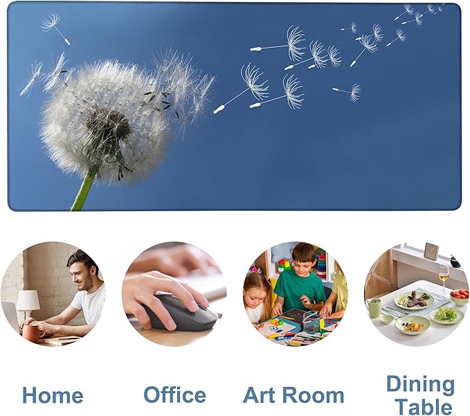 NITAHHHY Flying Dandelion Seeds Gaming Mouse Pad 3mm Thick Stitched Edge Waterproof Non-Slip Large Computer Keyboard Mouse Mat,Suitable for Office Entertainment Decorative Desk Pad 35.4 x 15.7 Inches