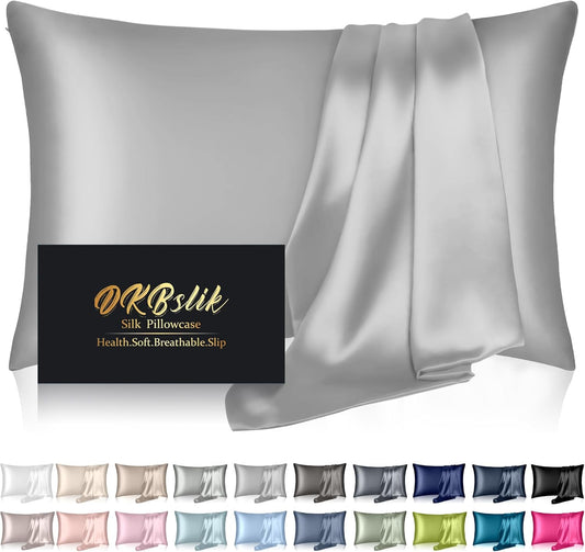 Mulberry Silk Pillowcase - Soft Anti-Acne Cooling Sleep Cover | Standard Size, Grey, Hidden Zipper