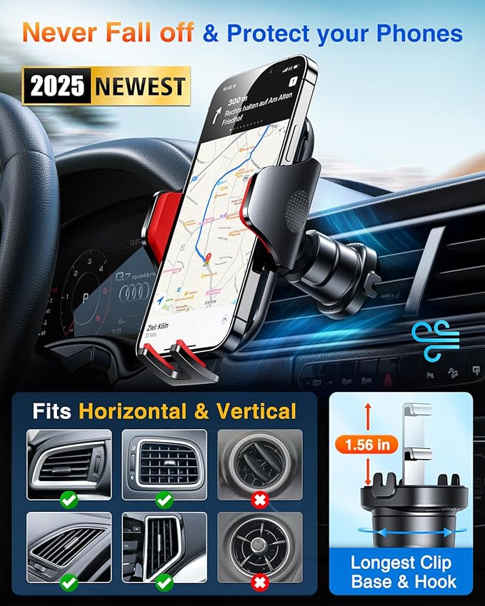 VANMASS Phone Holders for Your Car Ultimate Military-Grade Car Phone Holder Mount【Patent & Safety Certs】 Upgraded Shockproof Truck Air Vent Phone Mount for iPhone 17 Pro Max 16 Samsung Android,Red