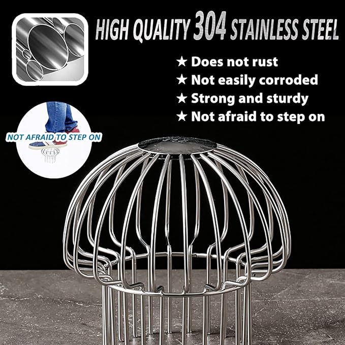 Gutter Guard 304 Stainless Steel Outdoor Roof Drain Anti-Blocking Line Cap, Mushroom Type Drainage Gutter Guard Filter, Gutter Cleaning Tool, for Stops Leaves Seeds and Other Debris,2in