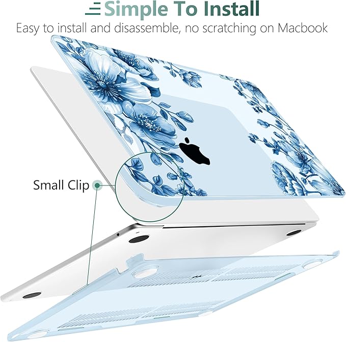 TWOLSKOO Compatible with MacBook Air 13 inch Case M5 2026 M4 2025 M3 M2 2024-2022 A3449 A3240 A3113 A2681, Plastic Hard Shell & Keyboard Cover for MacBook Air 13.6 inch Case, Blue Chinoiserie