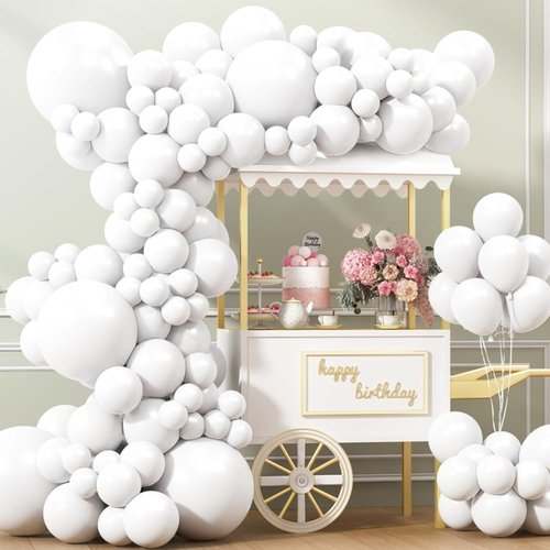 APLANET White Latex Balloons - 150pcs in Various Sizes for Birthday, Wedding, and Baby Shower Decor