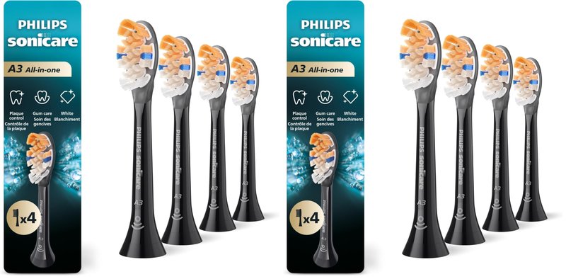 Philips Sonicare A3 All-in-One - Genuine Replacement Electric Toothbrush Heads,Black One Year Supply,HX9094/95,(Pack of 8)