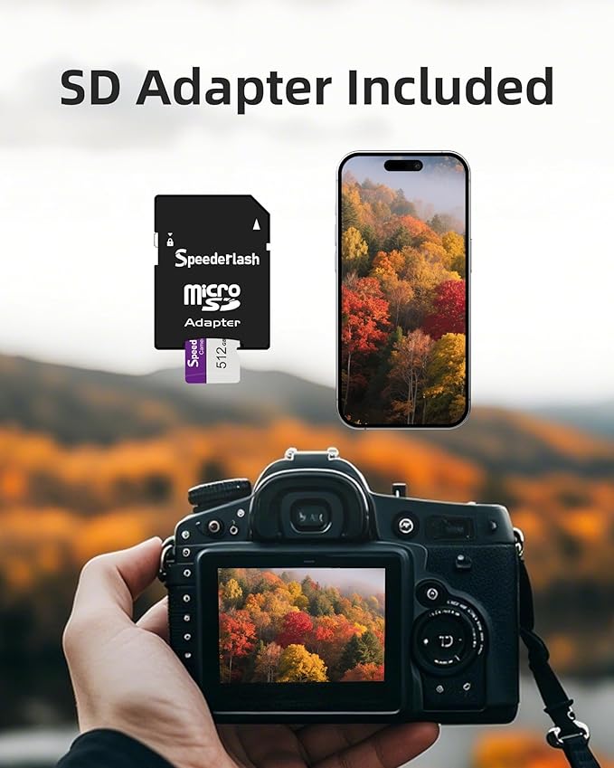 Micro SDXC Memory Card 64GB Pack, Speederlash Camera Plus TF Card with Adapter, 90MB/s Read Speed, 4K UHD&5K Video Support, U3 V30 A1 Rated, for Security Camera, Smartphone, Drone, Tablet, PC