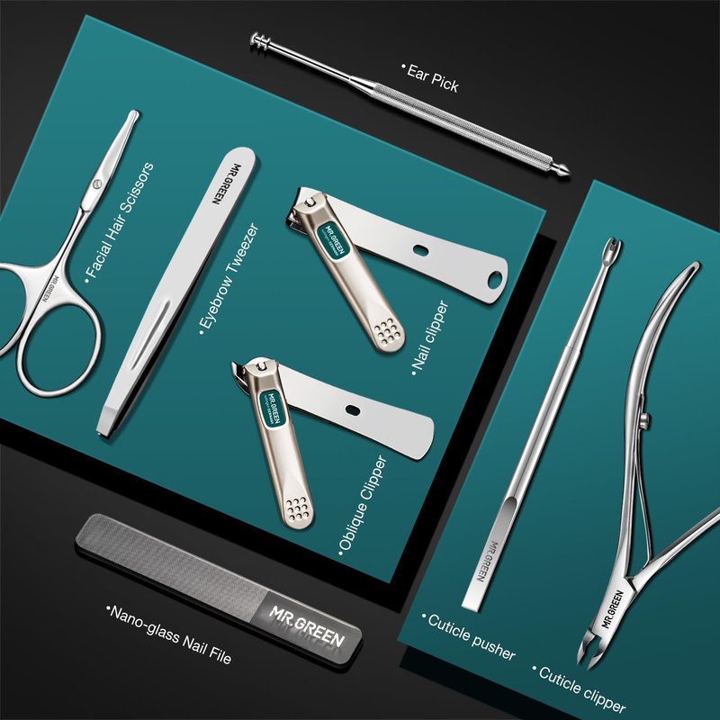 MR.GREEN Manicure Sets Nail Clipper Set 8 in 1 Pedicure Kits Stainless Steel Personal Care Tools with Microfiber Leather Case(Mr-6659)