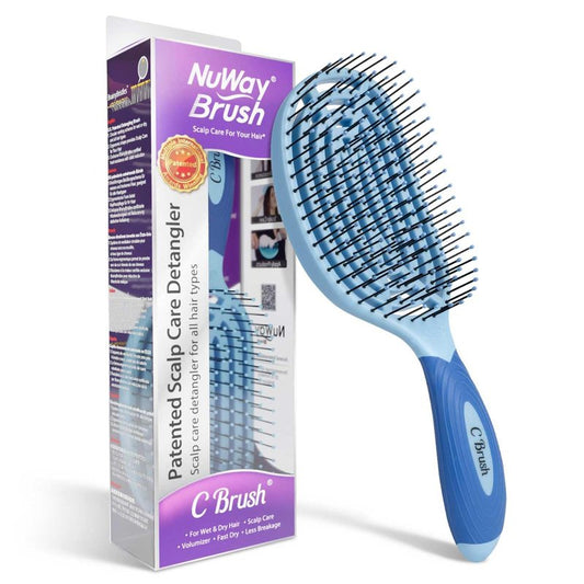 NuWay® C Brush® Scalp Care Detangling Hair Brush – Gentle Scalp Massage & Easy Detangling for Wet or Dry Hair, Everyday Hairbrush for Healthy Looking Hair (Sky Blue)