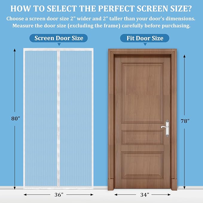 Amzjjle Magnetic Screen Door - Self Sealing, Heavy Duty, Hands Free Mesh Partition Keeps Bugs Out Let Breeze in- Pet and Kid Friendly - Keep Open Feature (White, Fit Door Size 34 x 78 Inch)