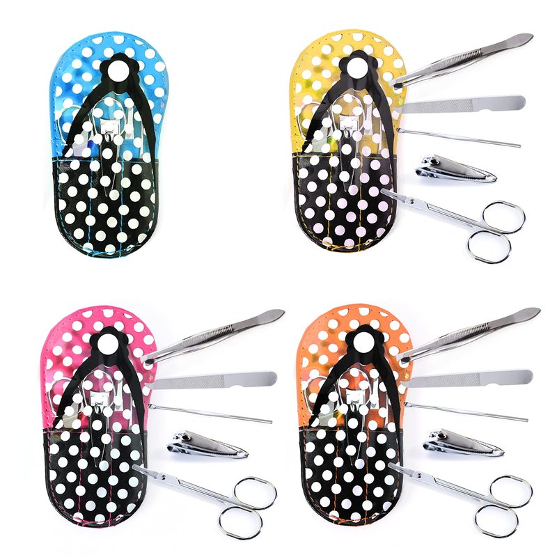 Spove Polka Dot Flip Flop Design Manicure Sets Spa Party Favor Nail Set Bulk 4 Kits with Gift Bag