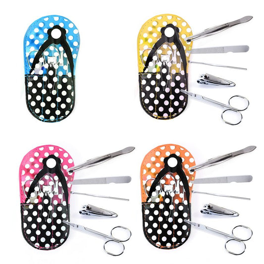 Spove Polka Dot Flip Flop Design Manicure Sets Spa Party Favor Nail Set Bulk 4 Kits with Gift Bag
