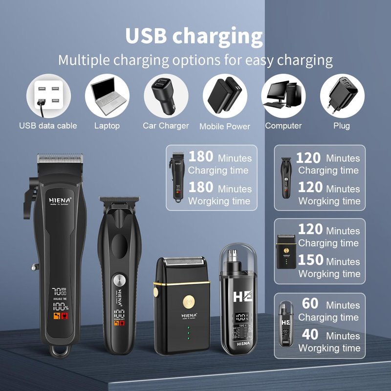 HIENA PRO Hair Clippers for Men Professional, Cordless Barber Kit with Electric Hair Clipper & T-Blade Beard Trimmer Foil Shaver, Men's Hair Cutting Kit
