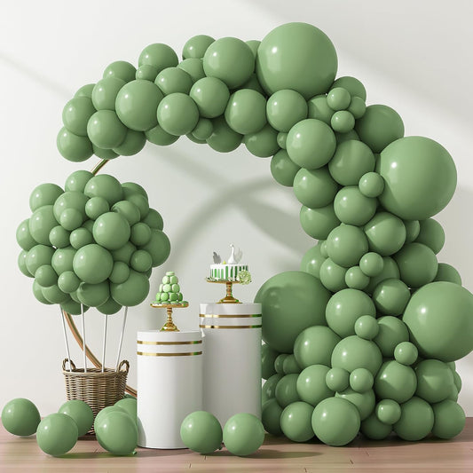 RUBFAC Vintage Green Balloons - 129-Piece Latex Garland Arch for Parties | 18", 12", 10", 5" Sizes