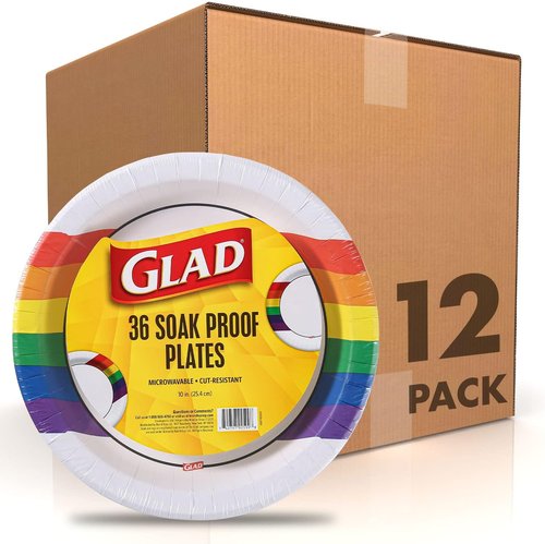 Glad Everyday Round Disposable Paper Plates - Heavy Duty, Soak Proof & Cut-Resistant | 10-Inch, Rainbow Design, 432 Count