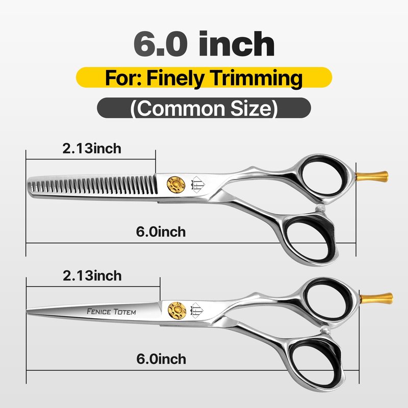 Fenice Totem Professional Hair Scissors, Sharp Precision Cutting, No-Pull Design, Zero Damage (Straight, 6.0")