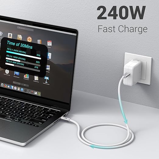 SUMPK 240W USB C Cable 6.6FT 2 Packs, USB4 Cable with 40Gbps High Speed Data Transfer, Single 8K/Dual 4k Display Compatible for Thunderbolt 4/3 Monitor/Hub/Docking Stations, iPhone 16/16 Pro
