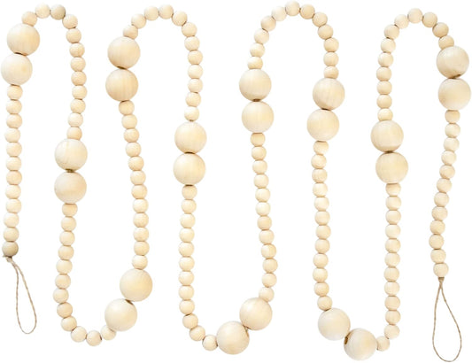 Skiennix 7ft Wooden Bead Garland - Rustic Holiday Decor for Christmas Tree | Natural Wood 2-Ball Design