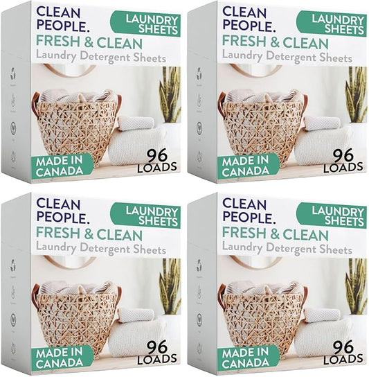 Clean People Laundry Detergent Sheets- Recyclable Packaging, Hypoallergenic, Stain Fighting, Works with All Machines including HE (384 Count, Fresh Scent)