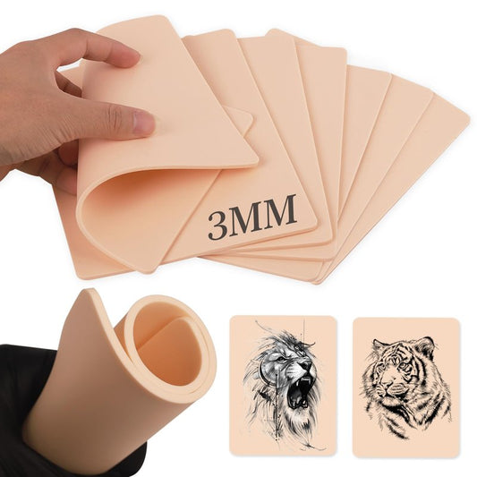 Rayyl 3MM Tattoo Fake Skin - 20Pcs Practice Fake Skin 3MM Thick Soft Silicone Double Sides 7.48x5.62" Eyebrow Practice for Tattoo Beginner & Experienced Artist (20pcs)