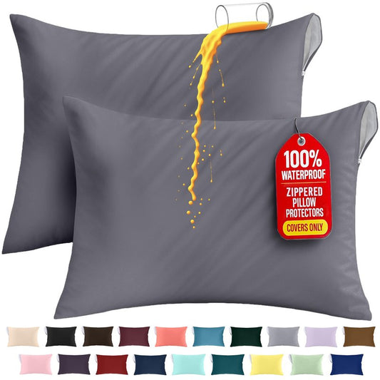 Utopia Bedding Premium 100% Waterproof Pillow Protectors with Zipper Queen Size (Set of 2), Bed Bug and Dust Mite Proof Zippered Pillow Covers, Pillow Encasement Cases, Gray