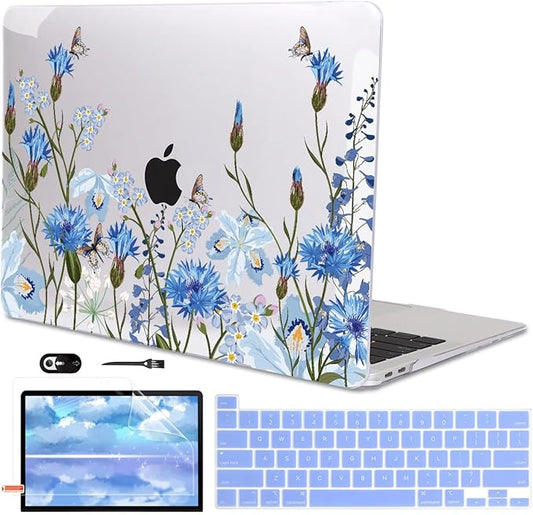 LCMOCICO for MacBook Pro 13 Inch Case 2022 M2 2020 2021 A2338 M1 A2251 A2289 with Touch Bar & Touch ID, Plastic Hard Case Keyboard Cover Screen Protector Webcam Cover Brush, Tropical Blue Flowers