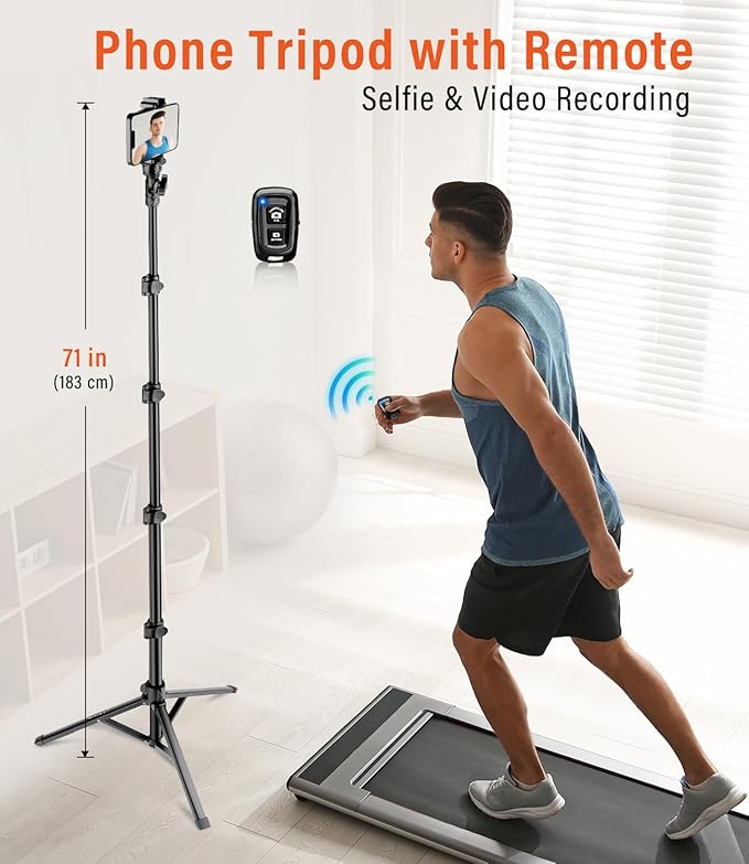 Phone Tripod, 86" Tall Tripod Stand with Gooseneck and Remote, Suitable for Recording Fitness Vlog Watching Cooking, Compatible with Smartphone, Camera, 1 Pcs