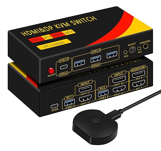 KVM Switch 2 Monitors 2 Computers with DP and HDMI