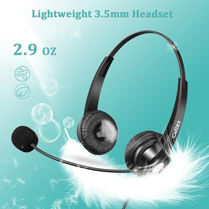 Callez 3.5mm Headset with Microphone Noise Cancelling for Cell Phone PC Laptop, Stereo Computer Headphones for iPhone Android Call Center Office Skype, in-line Control, Clear Chat