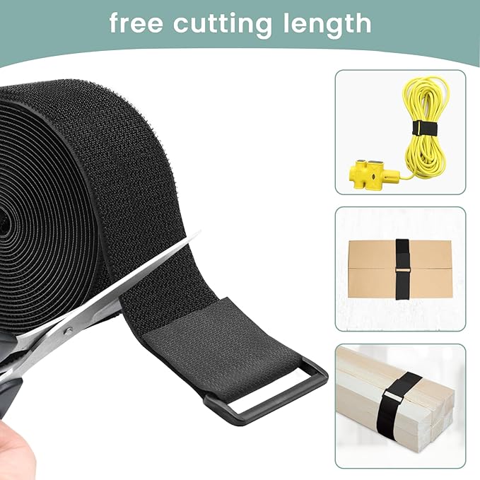 WSZJINB 1.5In x 32Ft Cable Straps Heavy Duty With 40 Buckles, Black Hook and Loop Straps, Reusable Cable Ties for Organizer or Storage