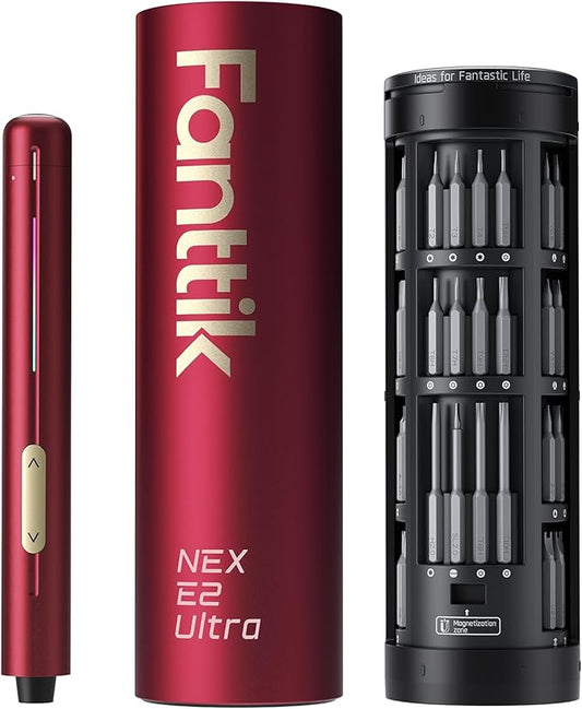Fanttik E2 Ultra Electric Screwdriver, 0.6N.m Mini Screwdriver Set, 50 Magnetic Bits, 5/32'' Precision Screwdriver for Laptop, PC, Phone, 3D Printer, RC Cars, Electronics Repair Tools for Dad (Red)