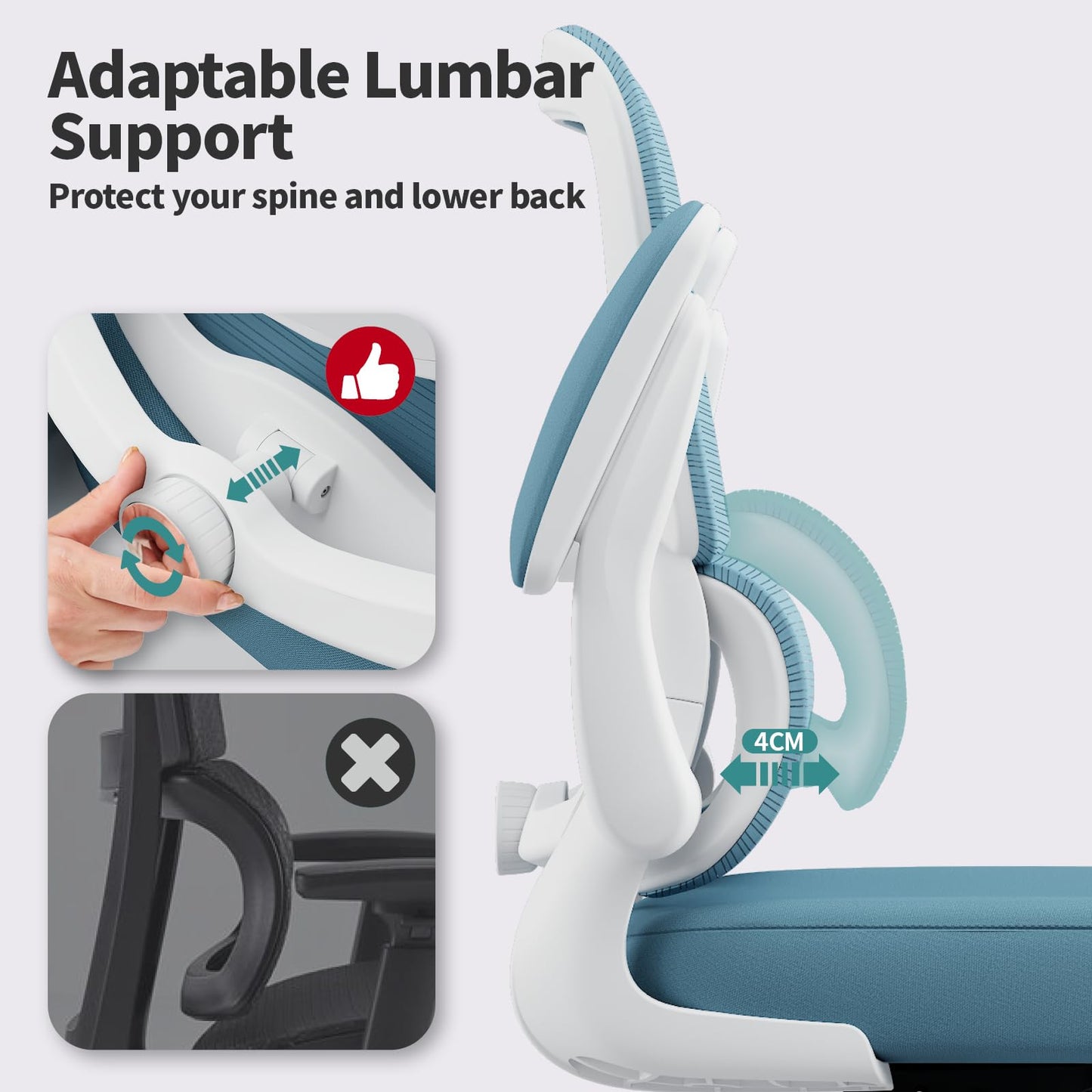 TRALT Office Chair - Ergonomic Desk Chair with Adjustable Lumbar Support, Mesh Computer Chair, Executive Chairs for Home Office Comfortable Lumbar Support,Sky Blue