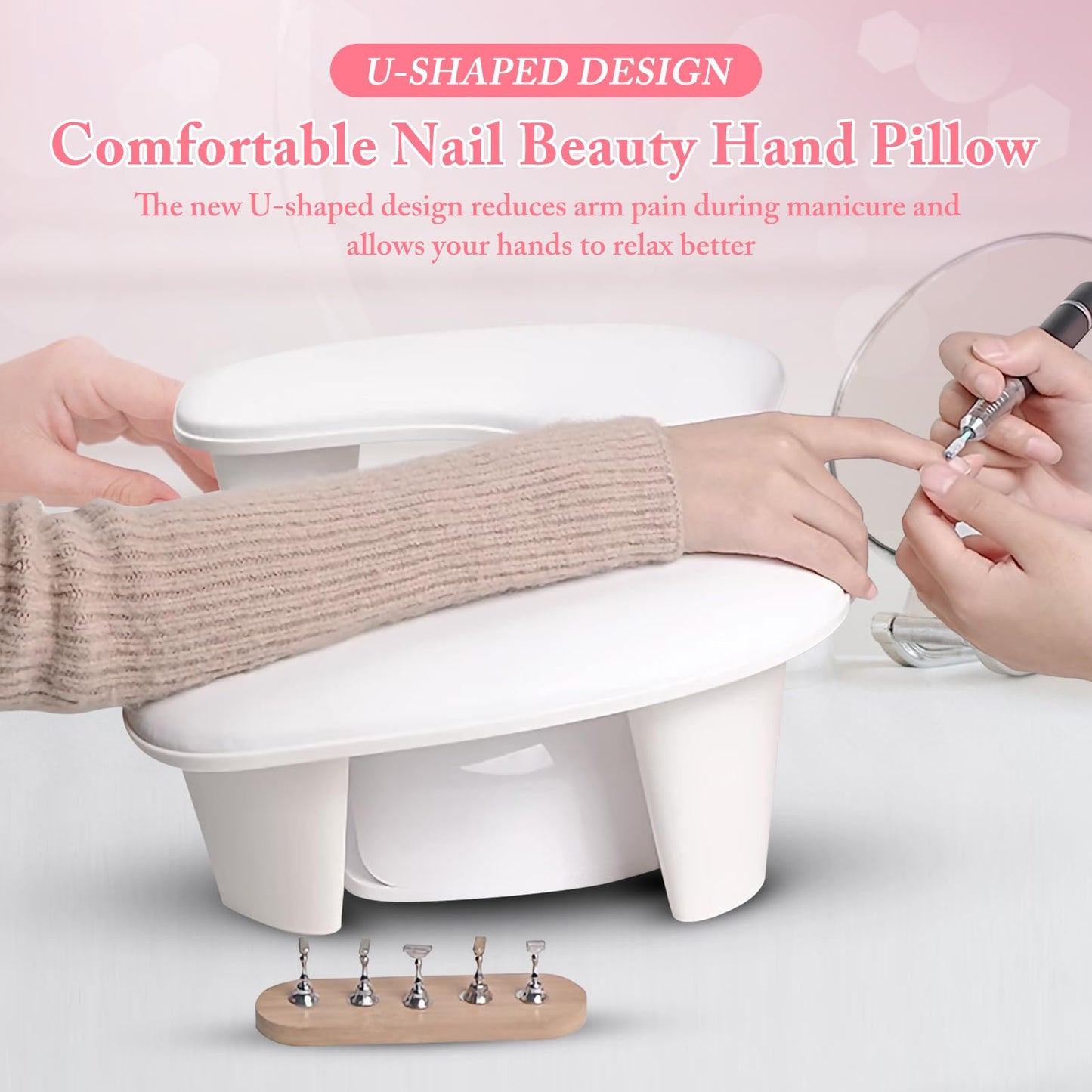Manicure Nail Arm Rest for Clients, U shaped Nail Hand Rest Stand for Nails Tech, Professional PU Leather Nail Tech Arm Rest with Detachable Nail Holder Cushion for Nail Foot Hand Salon Home Use