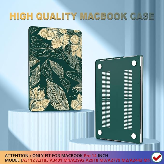 CISSOOK Compatible with MacBook Pro 14 inch 2026-2021 Release M5 M4 M3 M2 M1 Chip A3112 A3185 A3401 A2918 A2992 A2779 A2442 Model, Hard Shell Case with Keyboard Cover&Screen Protector, Elegant Floral