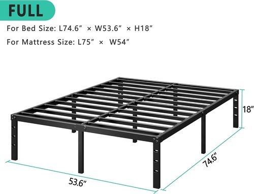 HLIPHA Metal Platform Bed Frame - 16 Inch Tall Full Size with Heavy Duty Support Slats | Easy Assembly, Black