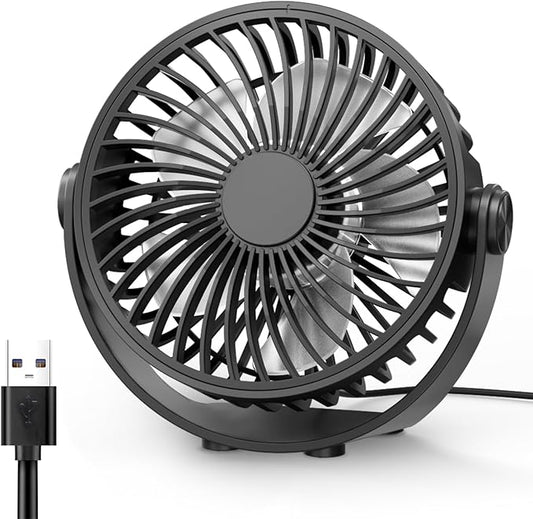 Edvision USB Desk Fan, 5 Inch Mini Portable, 3 Speeds Strong Airflow Personal Desktop, Detachable Cooling Fan 360° Rotation Quiet Small Fan for Desk Home Office Travel Car, Black, 5ft Cable