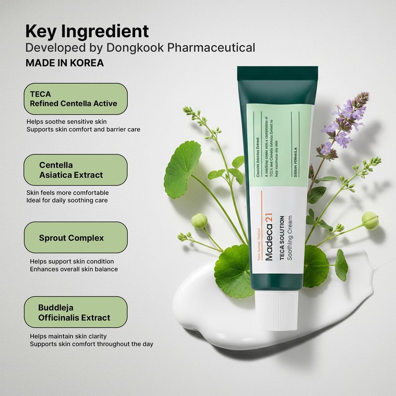 TECA Madecassoside Centella Asiatica Cream (1.69fl oz) –Korean Skin Care Cica Soothing Moisturizer for Sensitive Skin, Redness Relief & Barrier Repair, Lightweight Daily Hydrating Face Cream, Collagen
