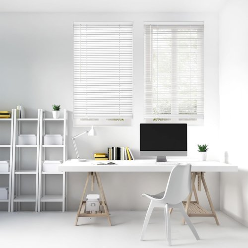 DEZ FURNISHINGS Cordless Mini Blinds - Flexible Slats, 46" W x 48" H, Pearl White