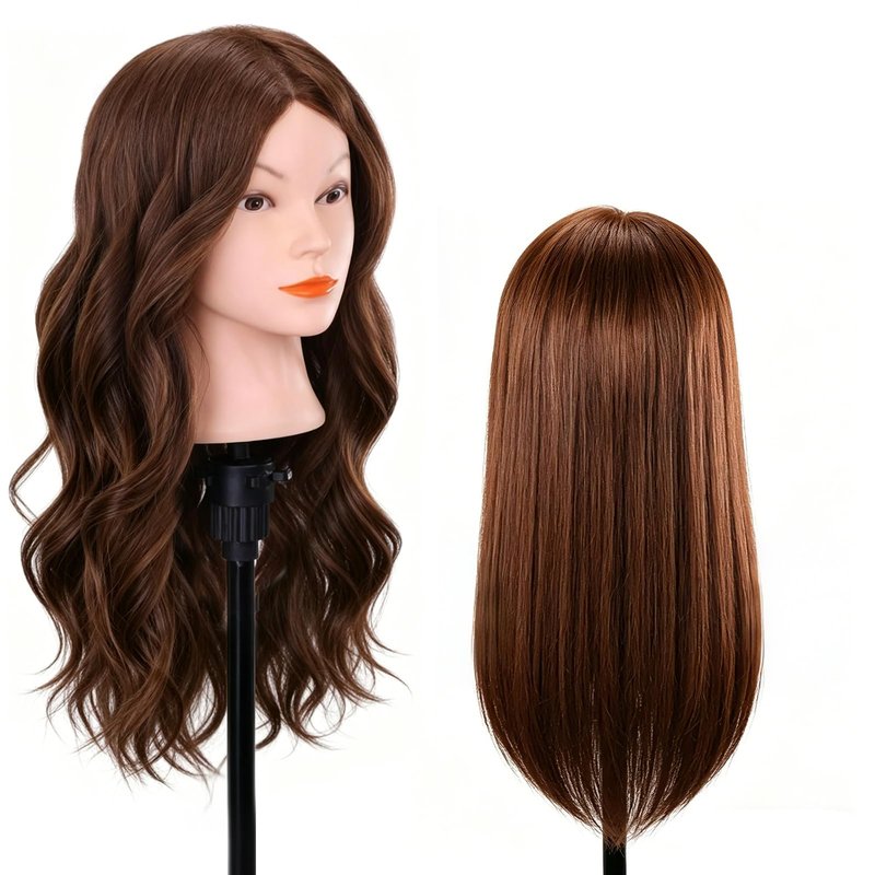 Mannequin Head with 100% Real Hair, Cenoz 18" Hairdresser Cosmetology Training Head with Stand and Tool, Manikin Training Practice Head, Doll Head for Hair Styling ï¼Dark brownï¼