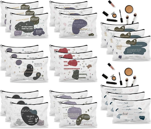Christian Cosmetic Bags - 24 Pack Bible Verse Makeup Pouches | Inspirational Travel & Journaling Accessories